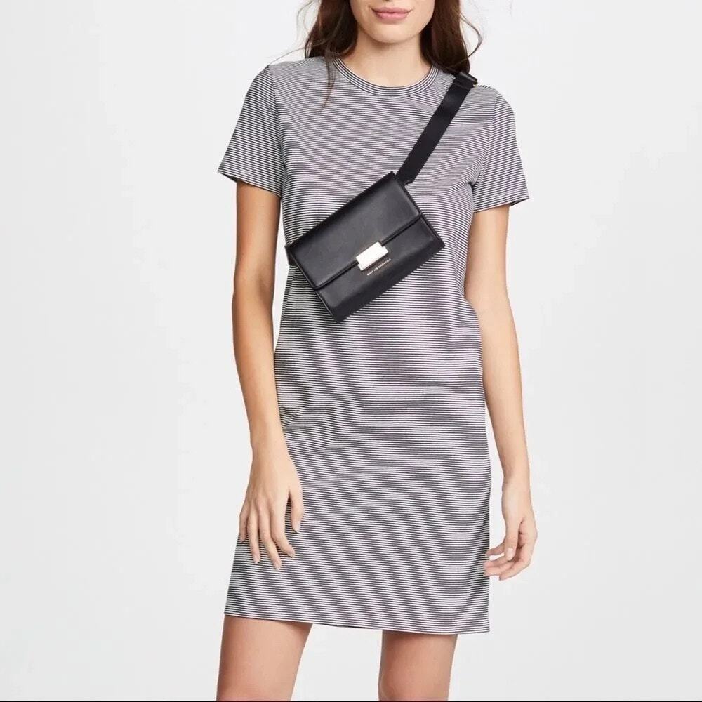 THEORY Continuous T Cotton Knit Dress Size S in Blue Midnight/White Stripe